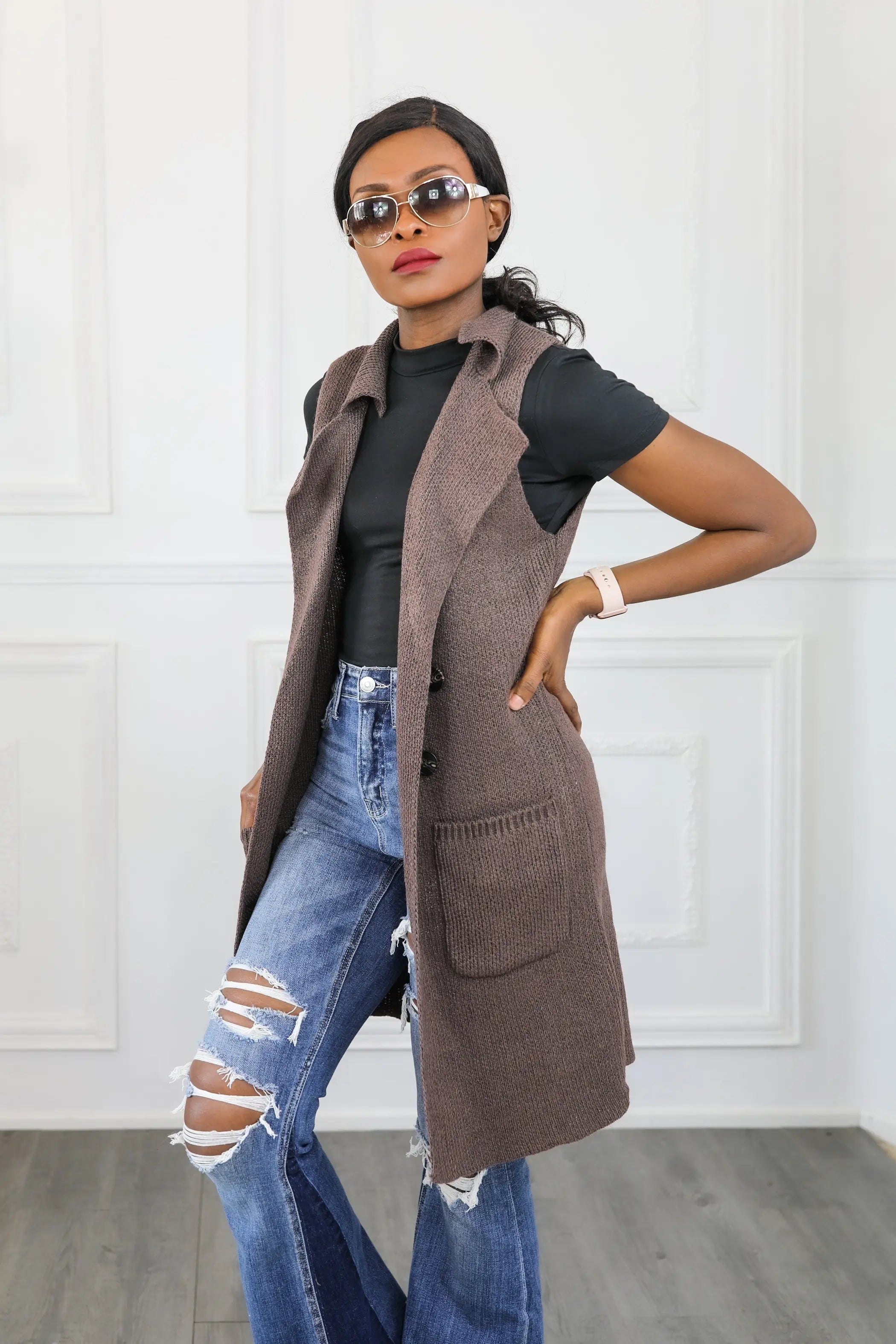 Perfect Vision Sleeveless Collar Sweater Vest SurelyMine