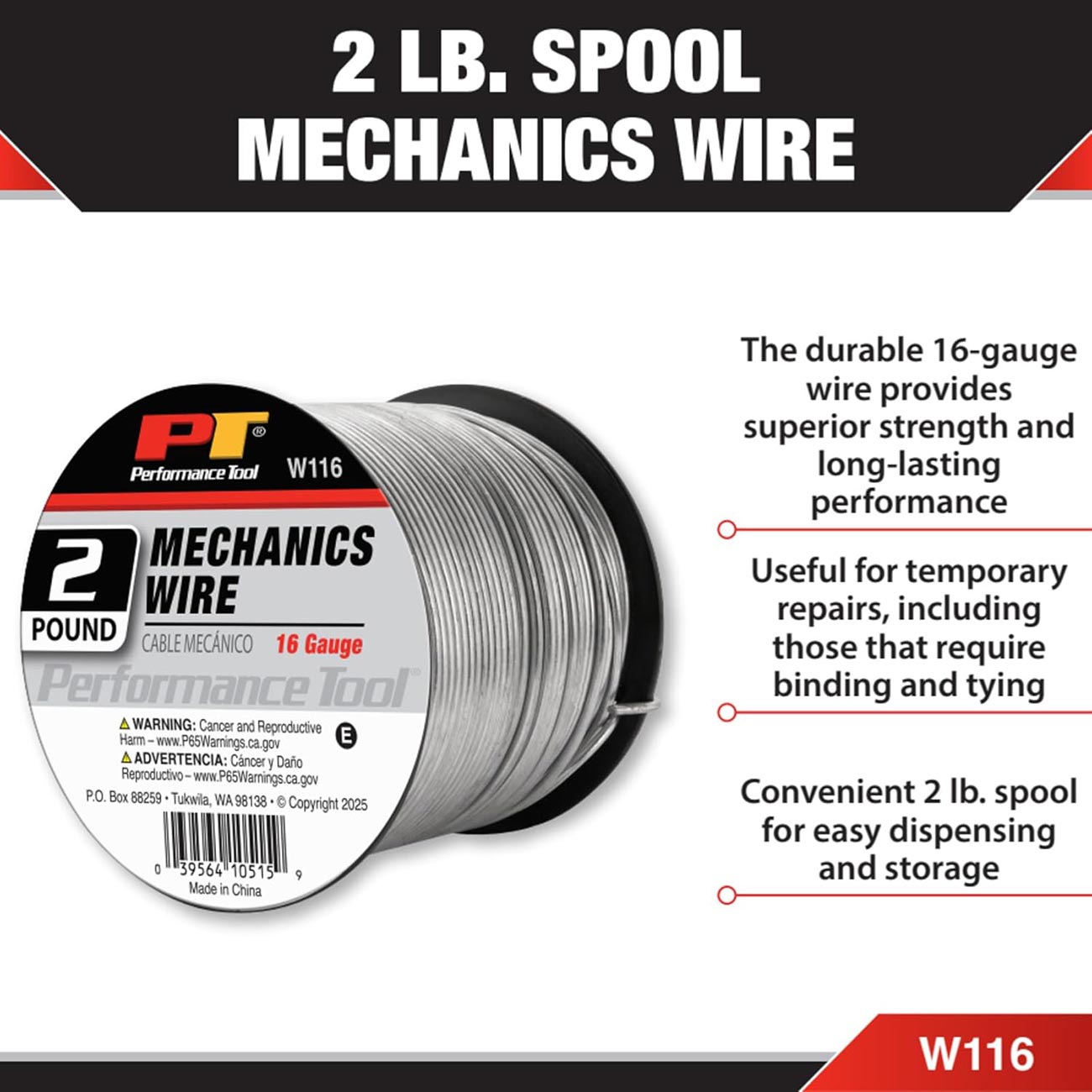 Performance Tool Mechanics 16 Ga. Wire: 2 Lb. Spool (~180 Ft.) PERFORMANCETOOL