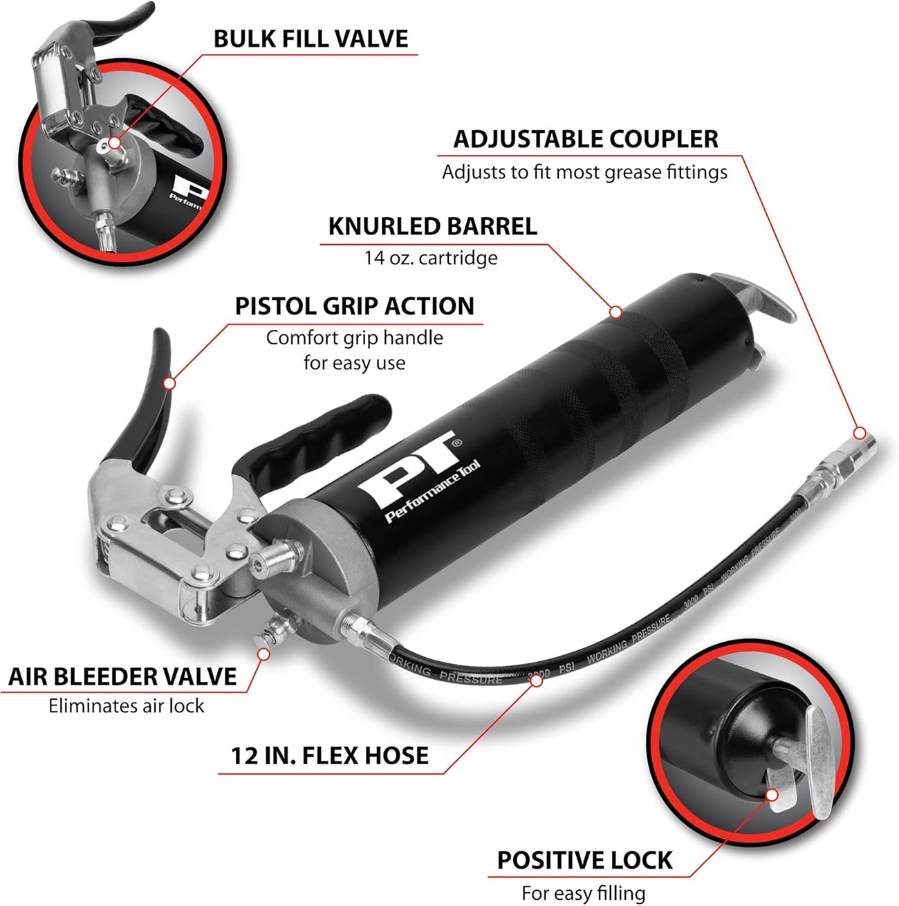 Performance Tool Pro Pistol Grip Grease Gun (for 14 Oz. Cartridges) PERFORMANCETOOL