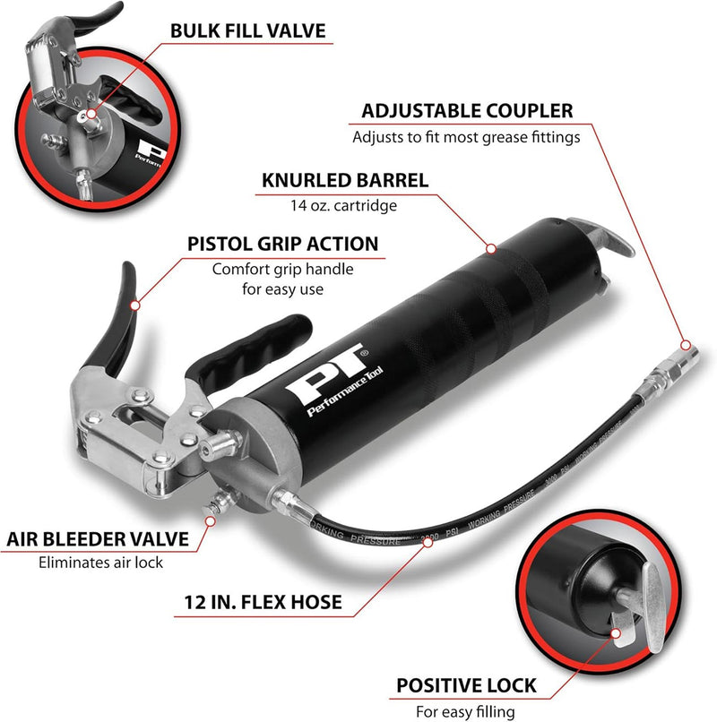 Performance Tool Pro Pistol Grip Grease Gun (for 14 Oz. Cartridges) PERFORMANCETOOL