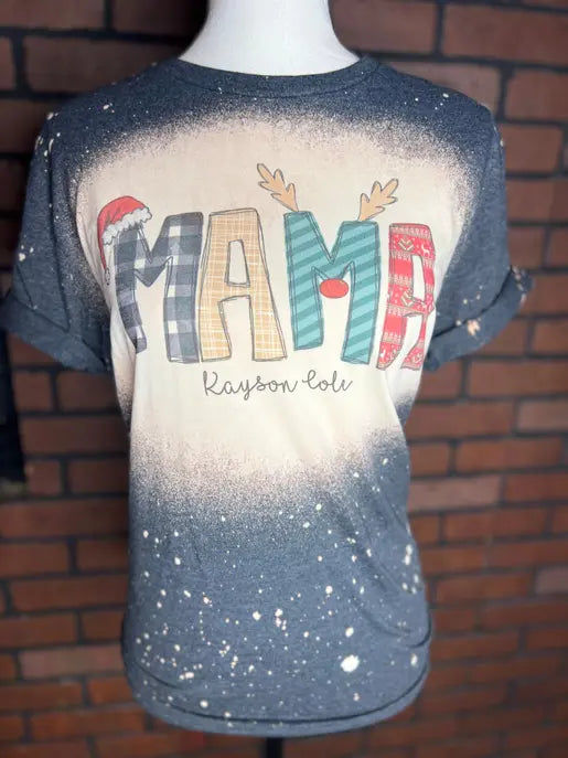 Personalized Christmas Name Bleached Graphic Tee The Blended Owl