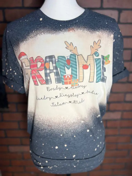 Personalized Christmas Name Bleached Graphic Tee The Blended Owl