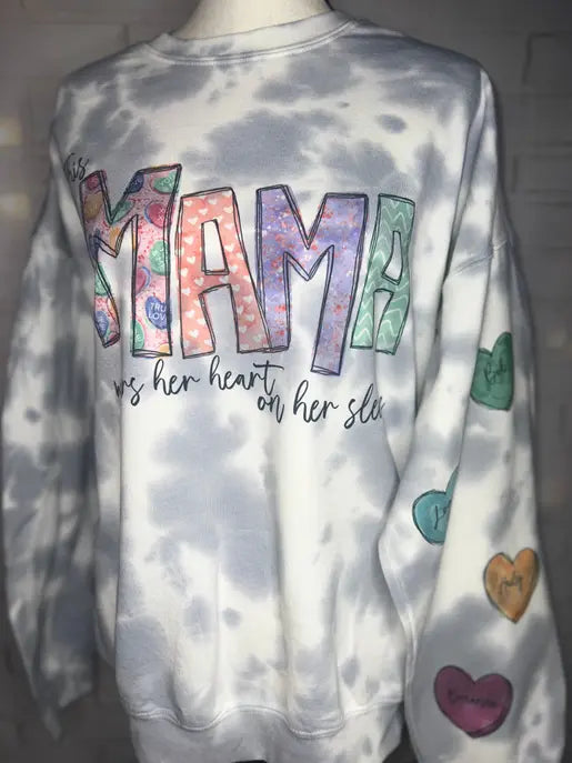 Personalized Mama Conversation Heart Sweatshirt with Sleeve Design- Other titles available The Blended Owl