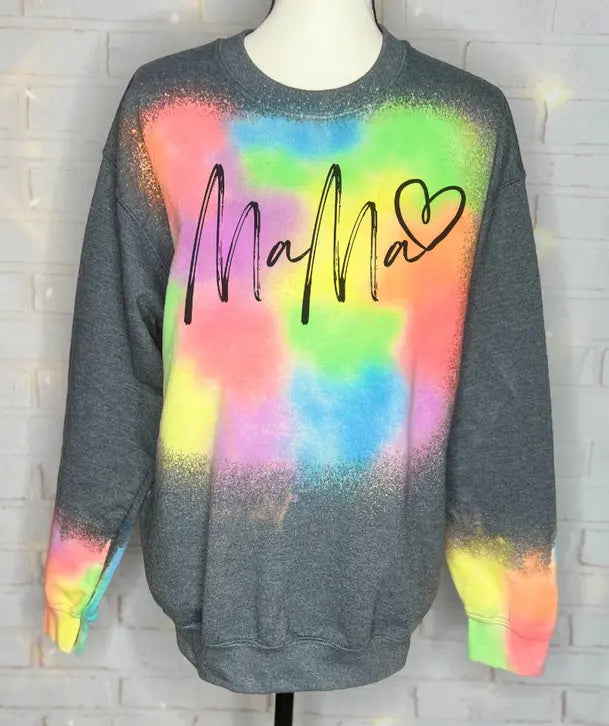 Personalized Mama Patchwork Reverse Tie Dye Crewneck Sweatshirt The Blended Owl