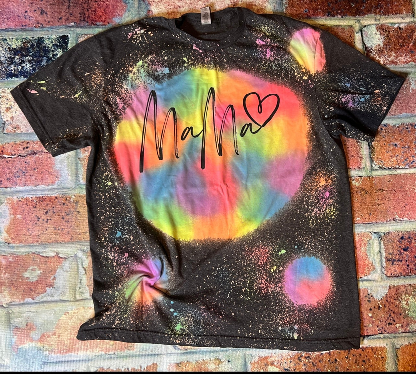 Personalized Mama or Mini Reverse Tie Dye Patchwork Tee The Blended Owl