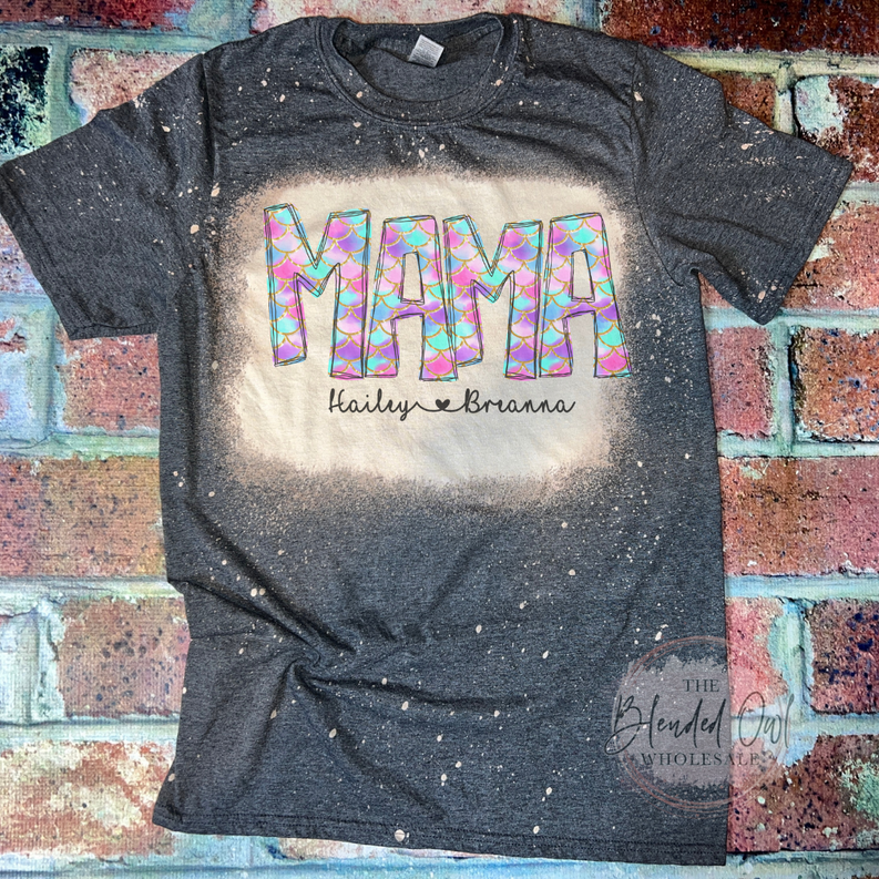 Personalized Mermaid Name Bleached Graphic Tee The Blended Owl