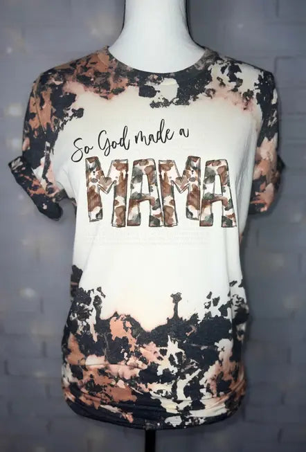Personalized So God Made A Mama Cowhide Bleached Graphic Tee The Blended Owl