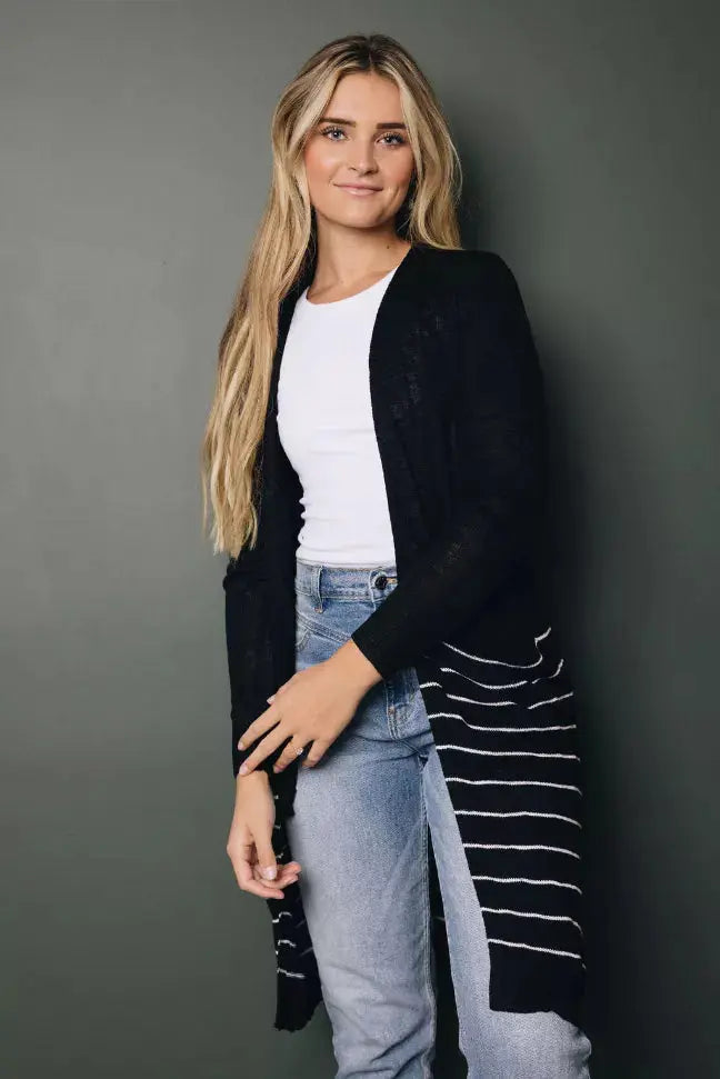 Phoebe Striped Long Cardi Stay Warm in Style