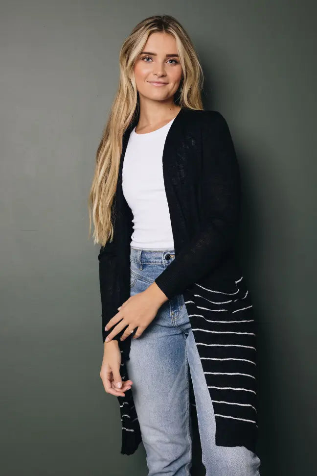 Phoebe Striped Long Cardi Stay Warm in Style