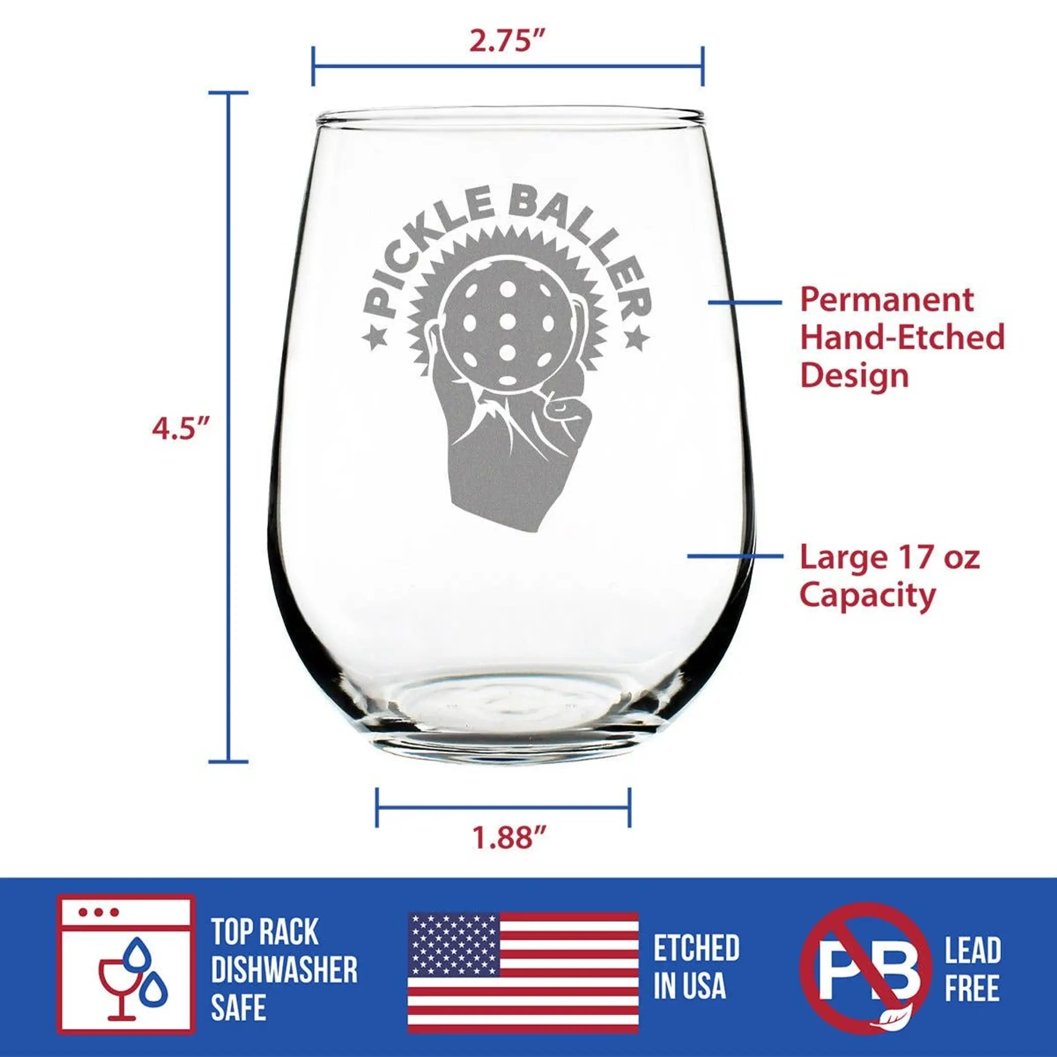 Pickleballer Stemless Wine Glass - Pickleball Gifts Bevvee