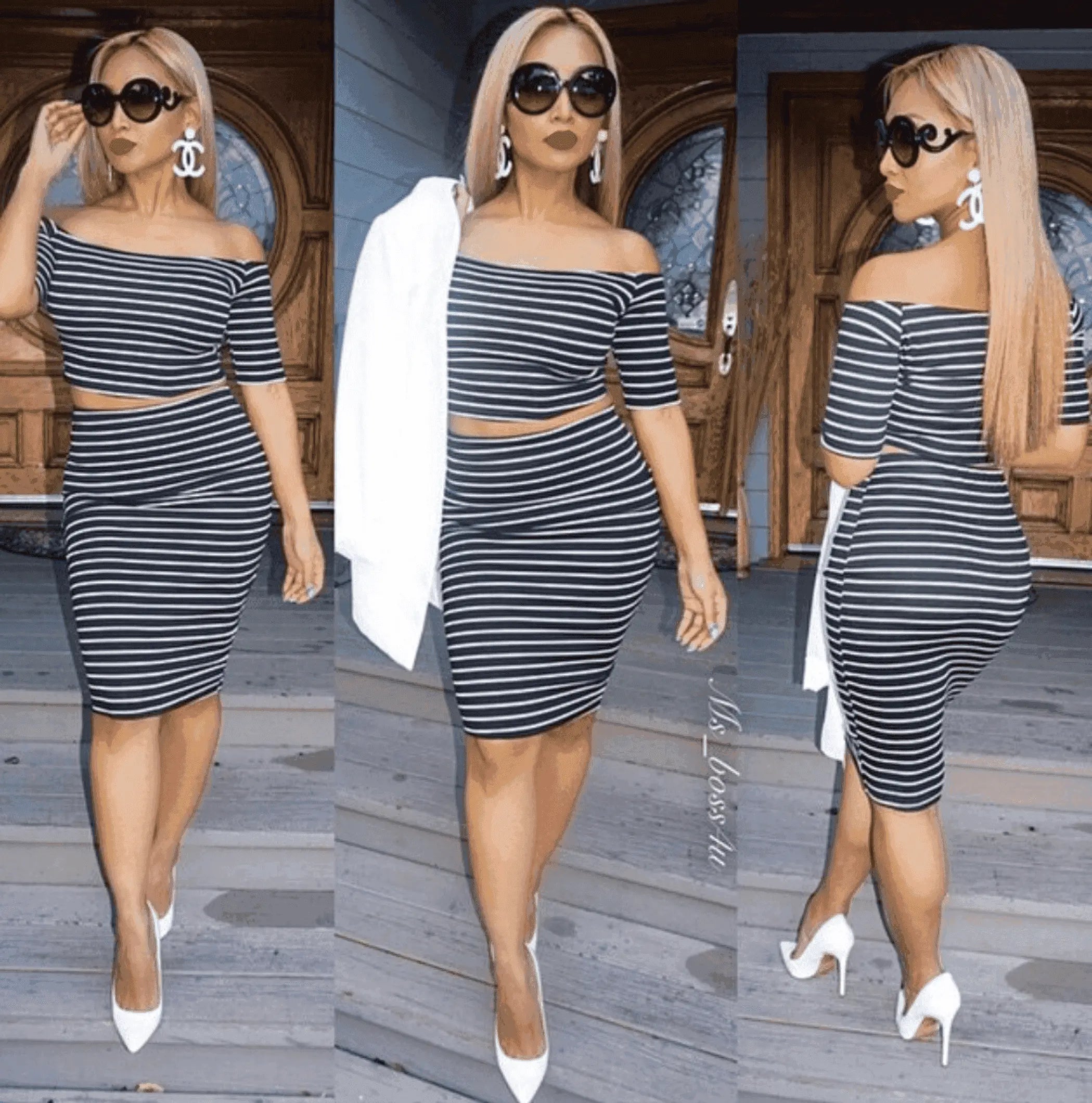 PinStripe It Set With Cropped Tee and Matching Skirt SurelyMine