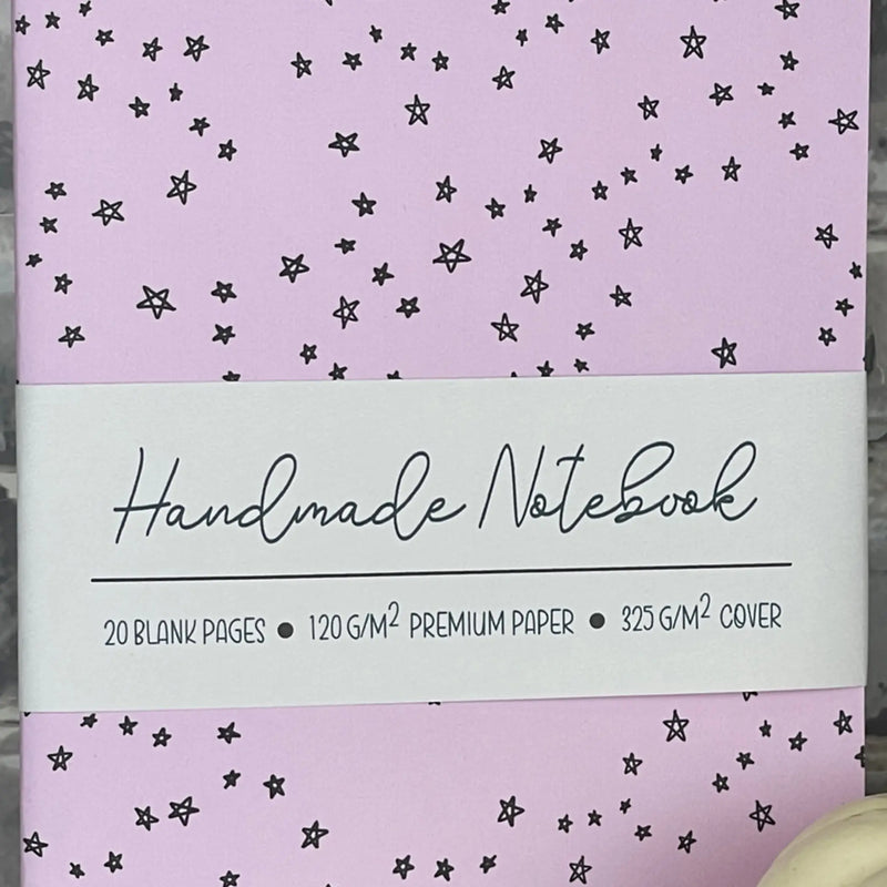 Pink Doodle Stars - A5 ish size Handmade Saddle Bound Notebook Art by Erica H