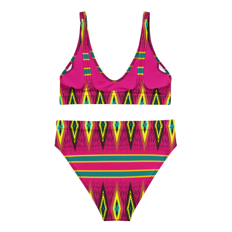Pink Yellow African Print Recycled High Waisted Bikini for Women Adirelounge