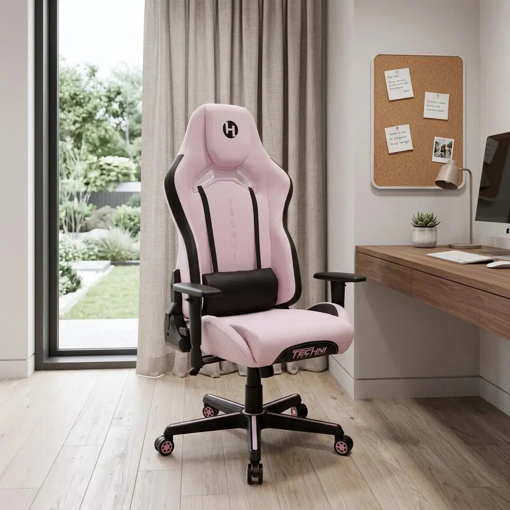Pink and Black Adjustable Height Swivel Rolling Gaming Chair Homeroots Office