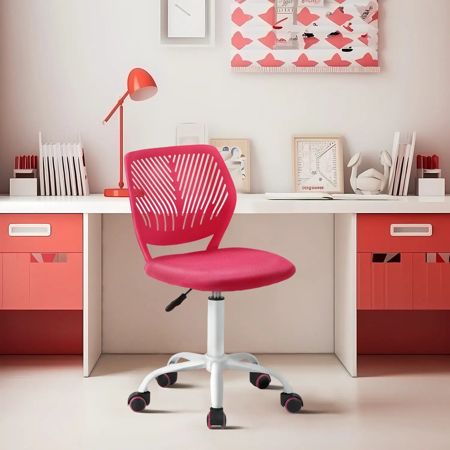 Pink and White Adjustable Height Swivel Rolling Office Chair Homeroots Office