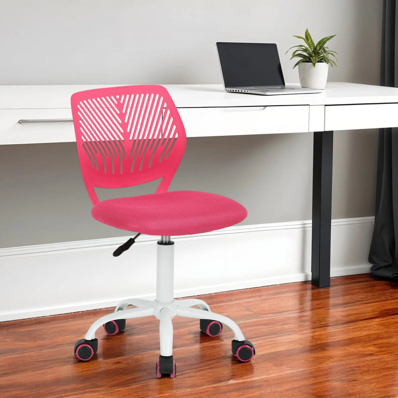 Pink and White Adjustable Height Swivel Rolling Office Chair Homeroots Office