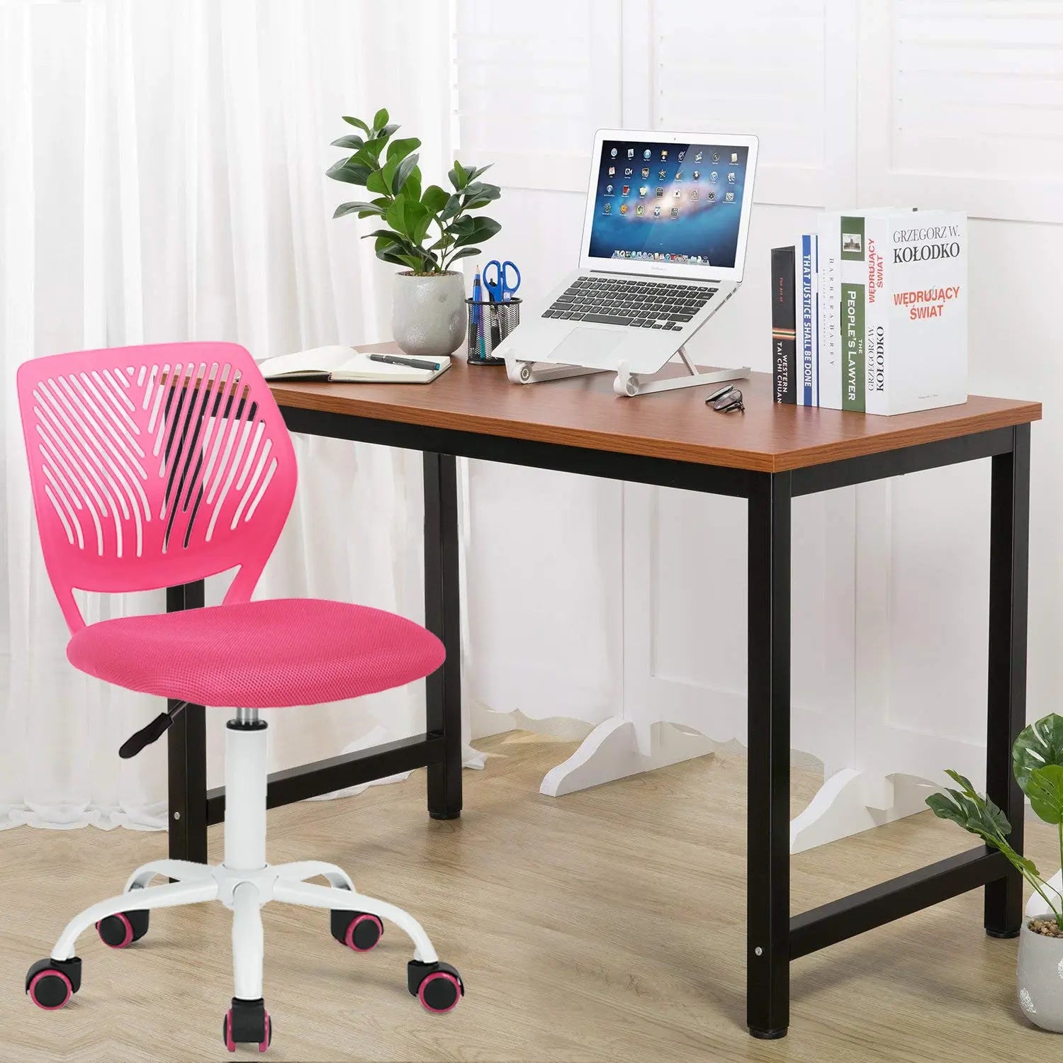 Pink and White Adjustable Height Swivel Rolling Office Chair Homeroots Office