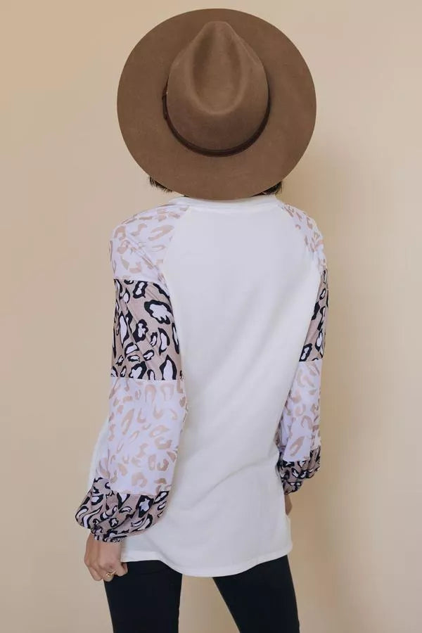 Pippa Leopard Bubble Sleeve Top Stay Warm in Style