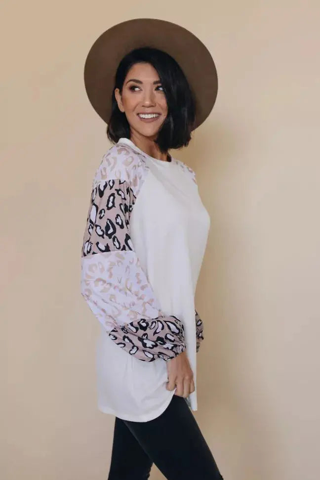 Pippa Leopard Bubble Sleeve Top Stay Warm in Style
