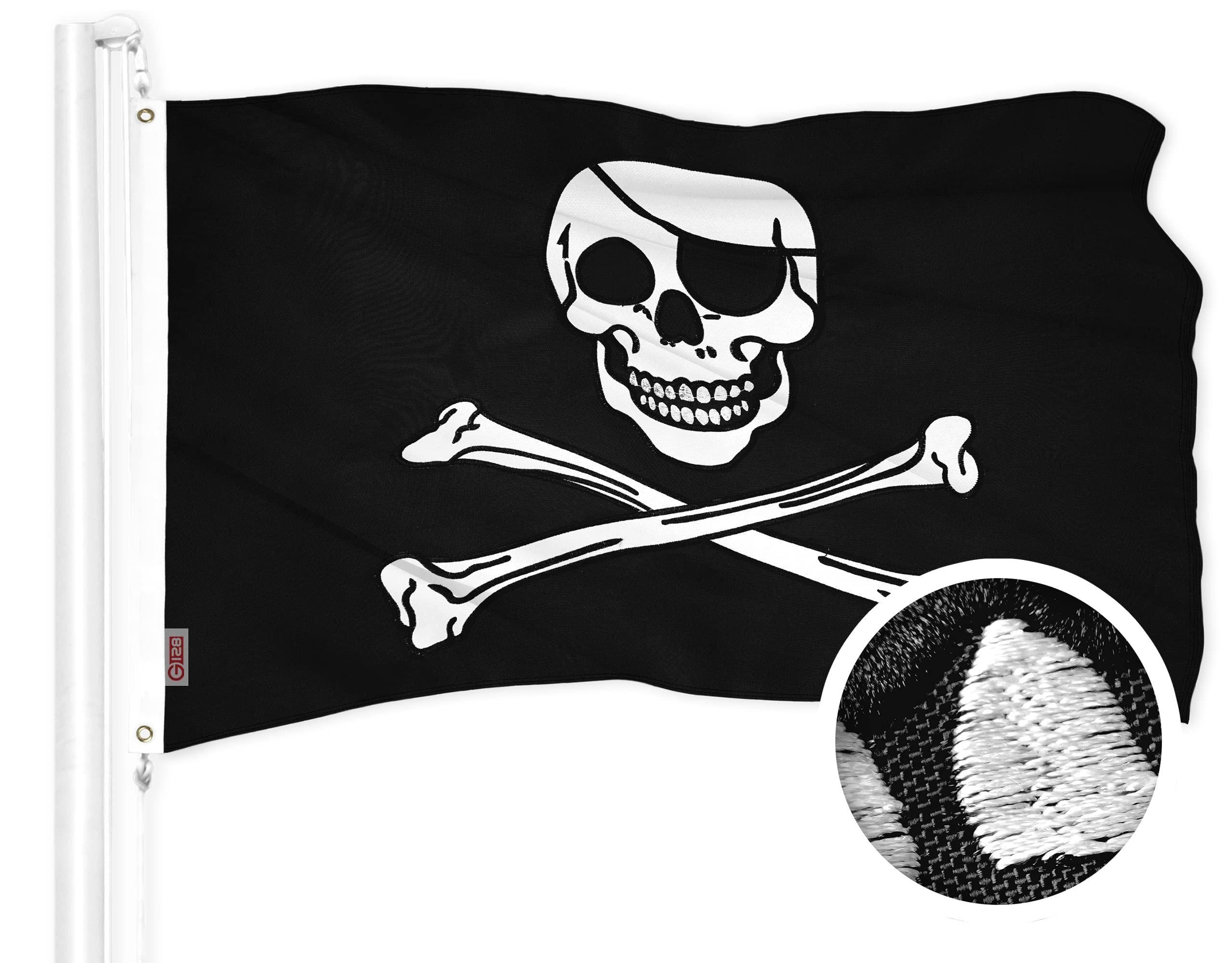 Pirate Jolly Roger Bones Flag | 1x1.5 Ft | ToughWeave Series Embroidered 300D Polyester | Novelty Flag Embroidered Design Indoor Outdoor Brass Grommets G128