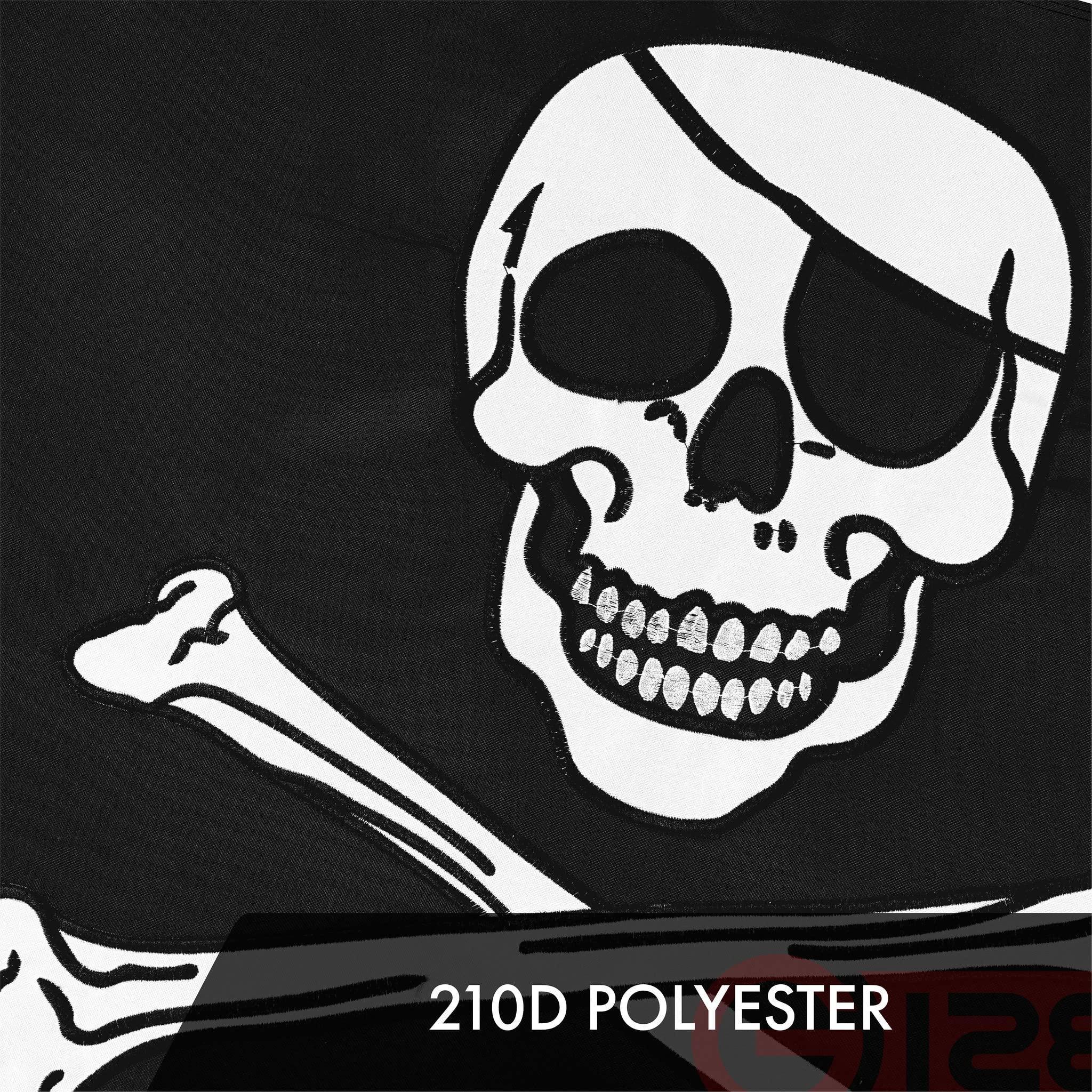 Pirate Jolly Roger Bones Flag | 1x1.5 Ft | ToughWeave Series Embroidered 300D Polyester | Novelty Flag Embroidered Design Indoor Outdoor Brass Grommets G128