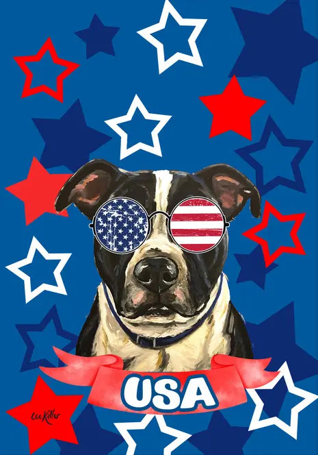 Pit Bull Black/White - Hippie Hound Studios Patriotic  House and Garden Flags Best of Breed