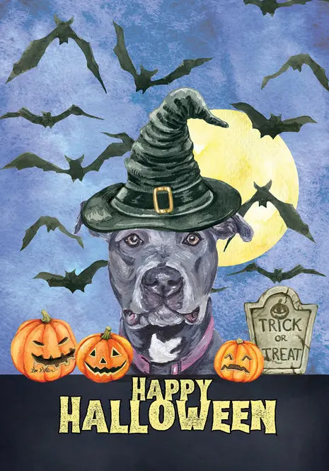 Pit Bull Blue - Hippie Hound Studio Best of Breed Halloween House and Garden Flag Best of Breed