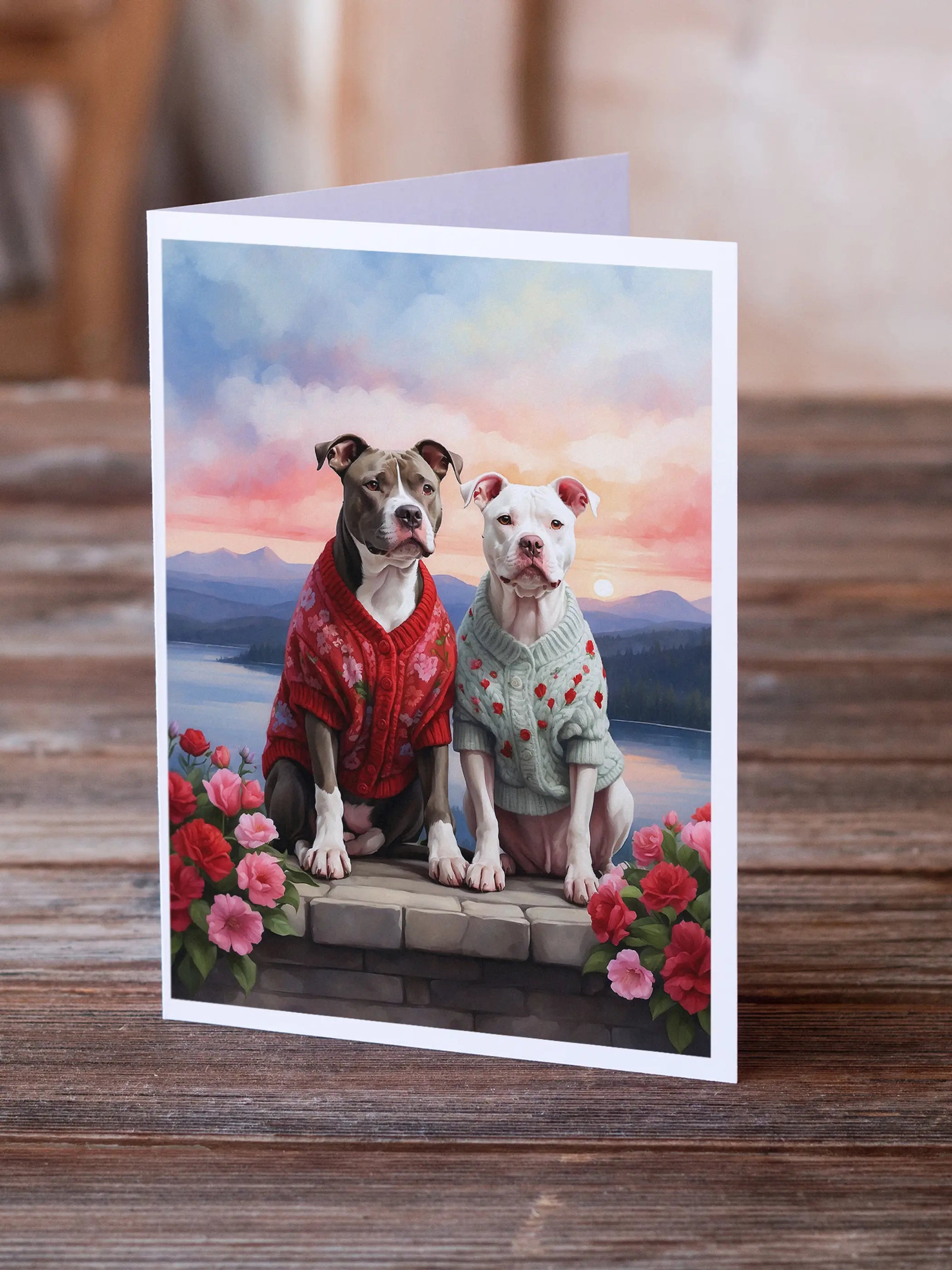 Pit Bull Terrier Two Hearts Greeting Cards Pack of 8 Caroline's Treasures