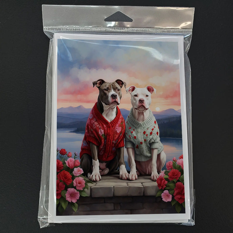 Pit Bull Terrier Two Hearts Greeting Cards Pack of 8 Caroline's Treasures