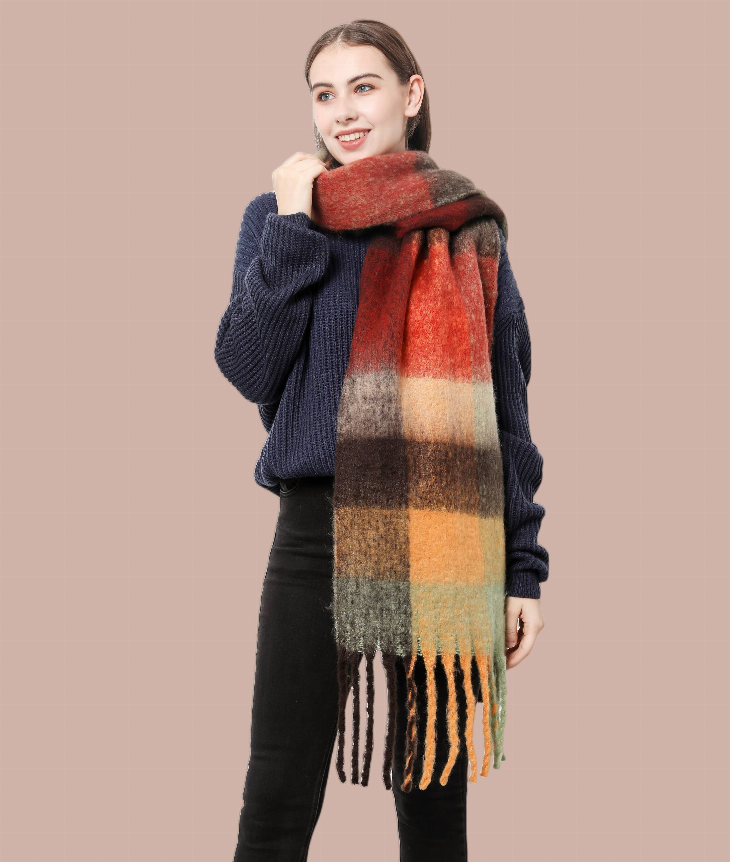 Plaid Long Fringe Blanket Scarf JC Sunny Fashion