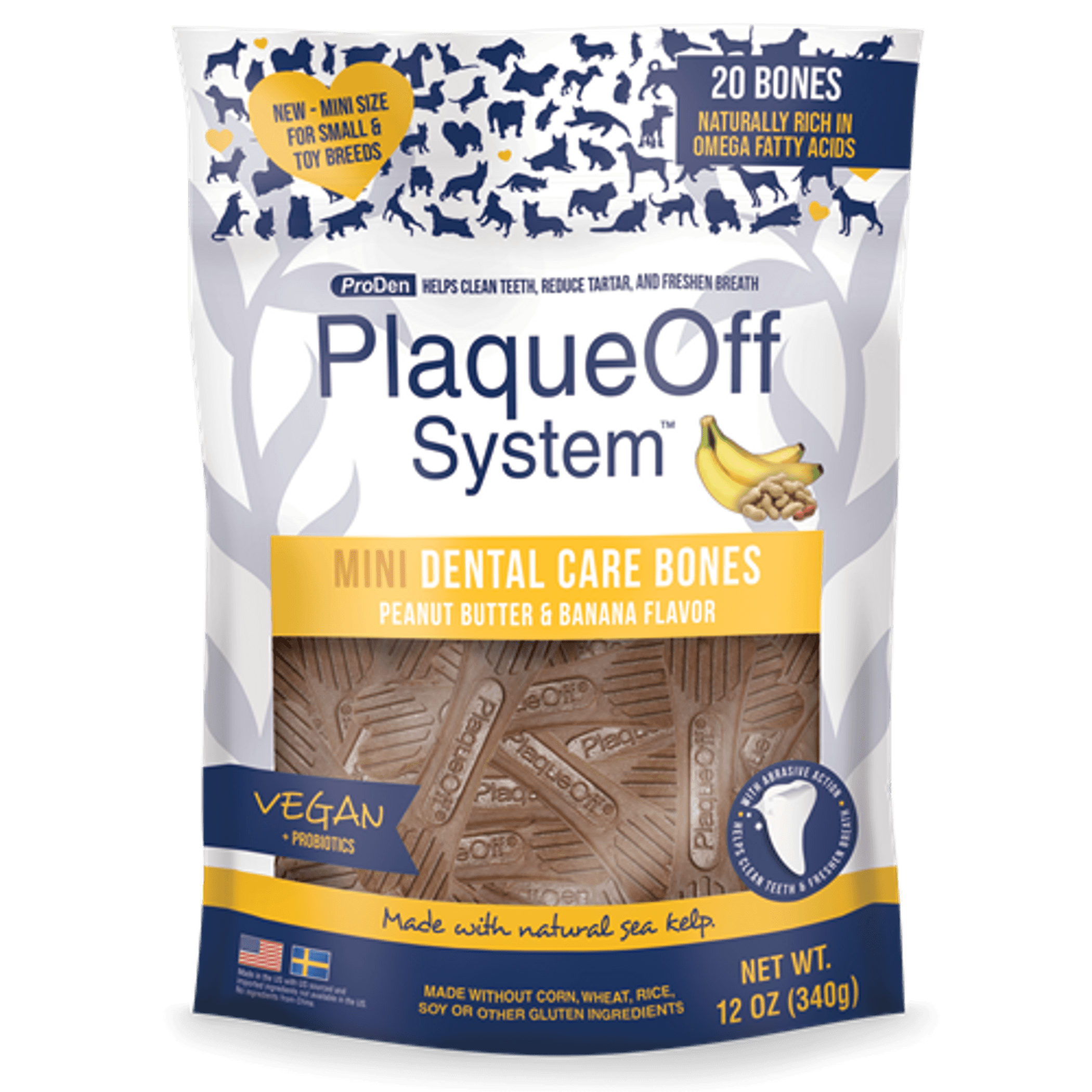 PlaqueOff MINI Dental Care Bones - Peanut Butter & Banana PlaqueOff