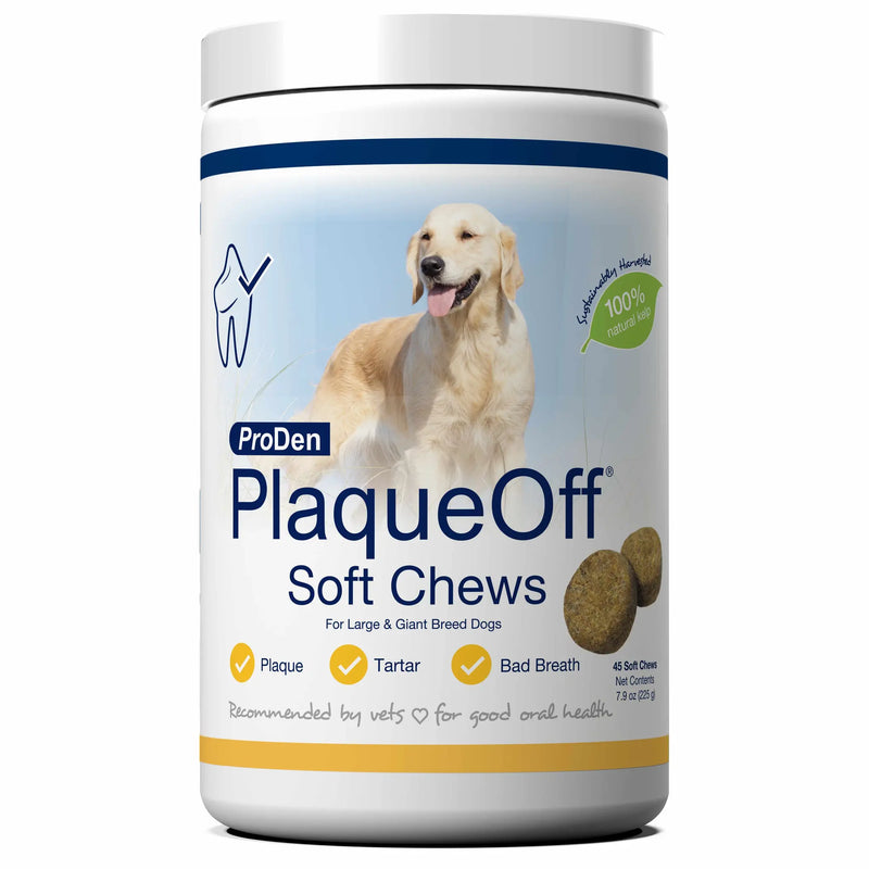 ProDen PlaqueOff Soft Chews for large dogs, chewable treats for plaque, tartar, and fresh breath, 45 soft chews.