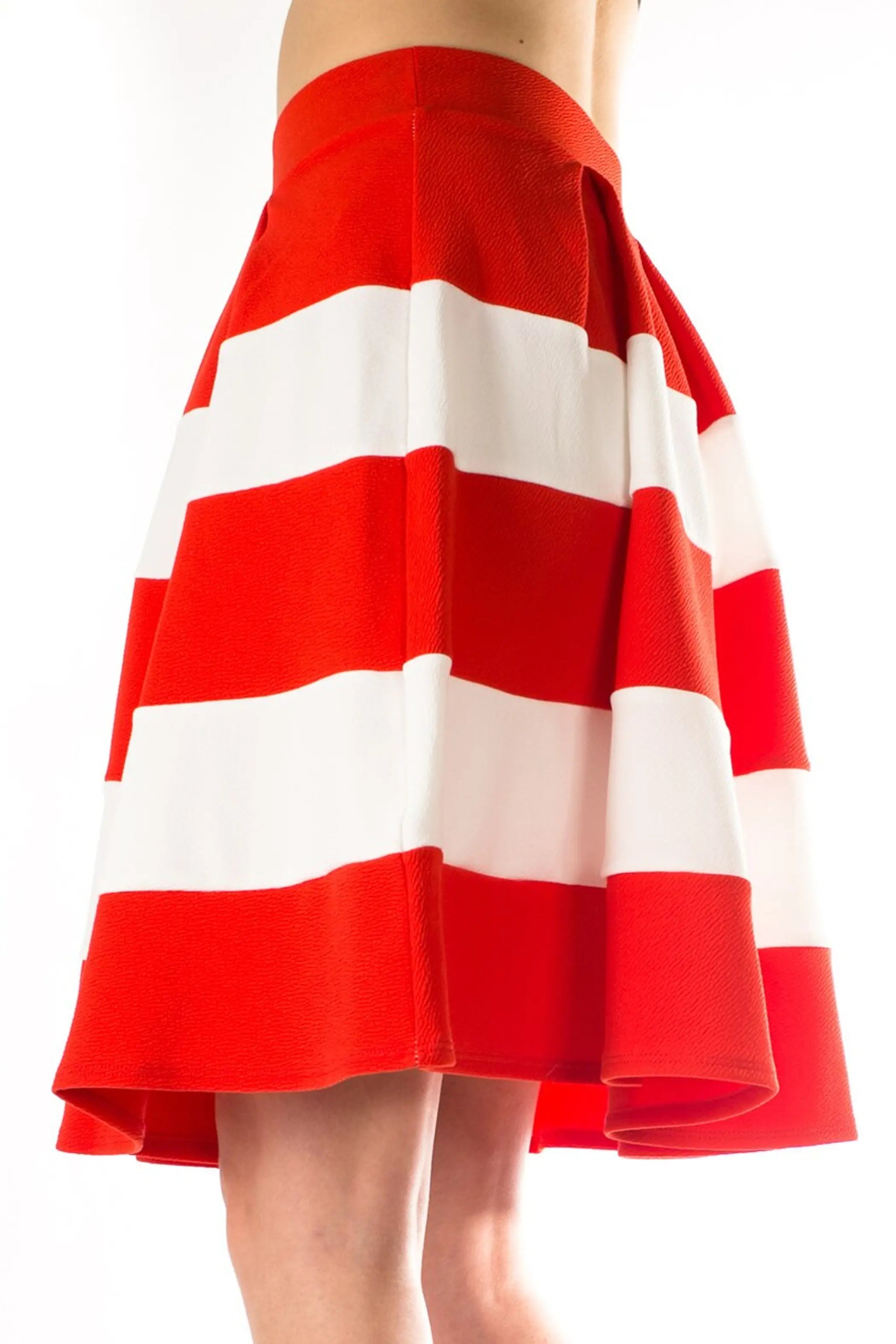 Pleated Color Block Skirt with Elasticized Waist band Orange SurelyMine