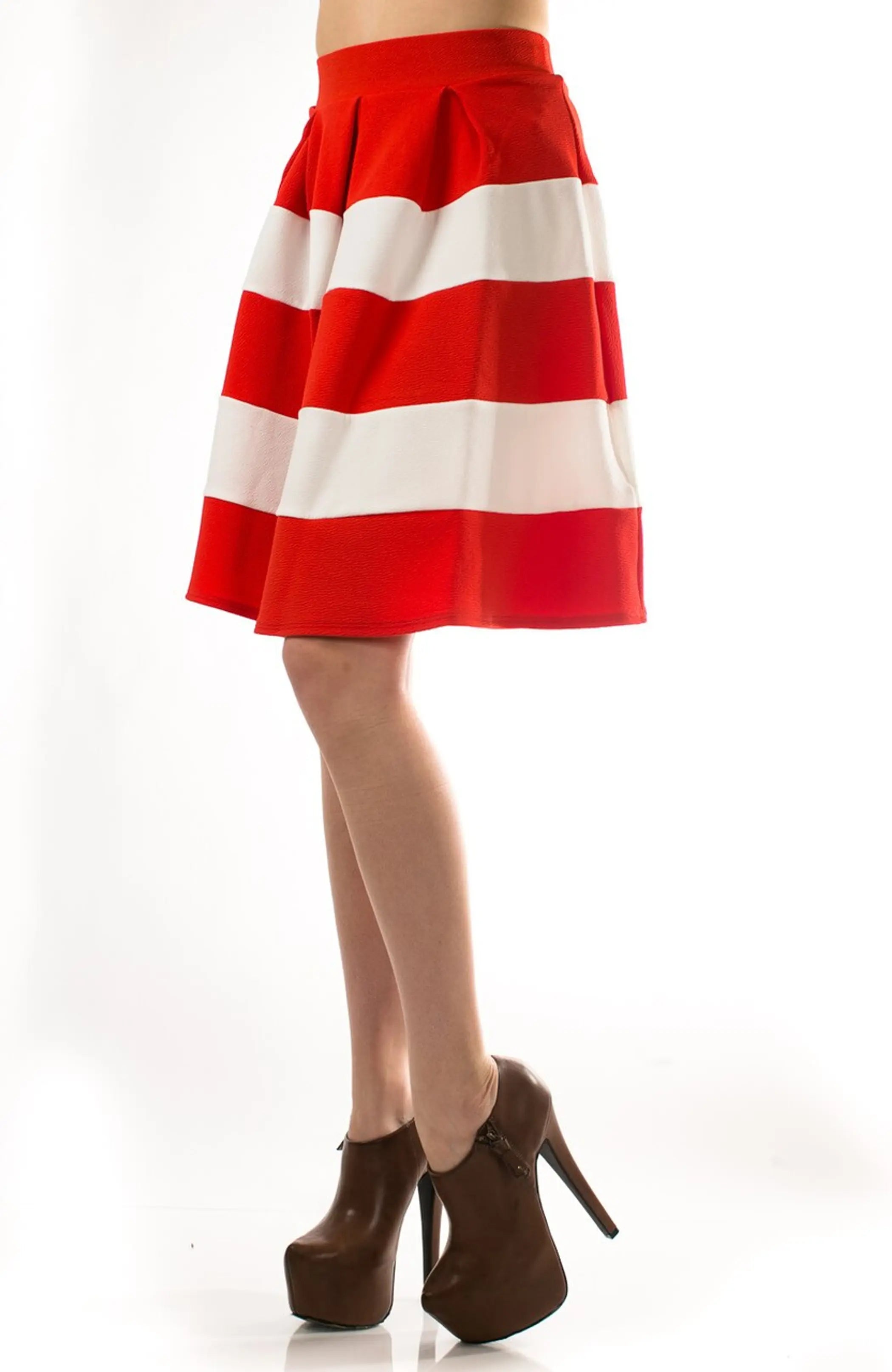 Pleated Color Block Skirt with Elasticized Waist band Orange SurelyMine