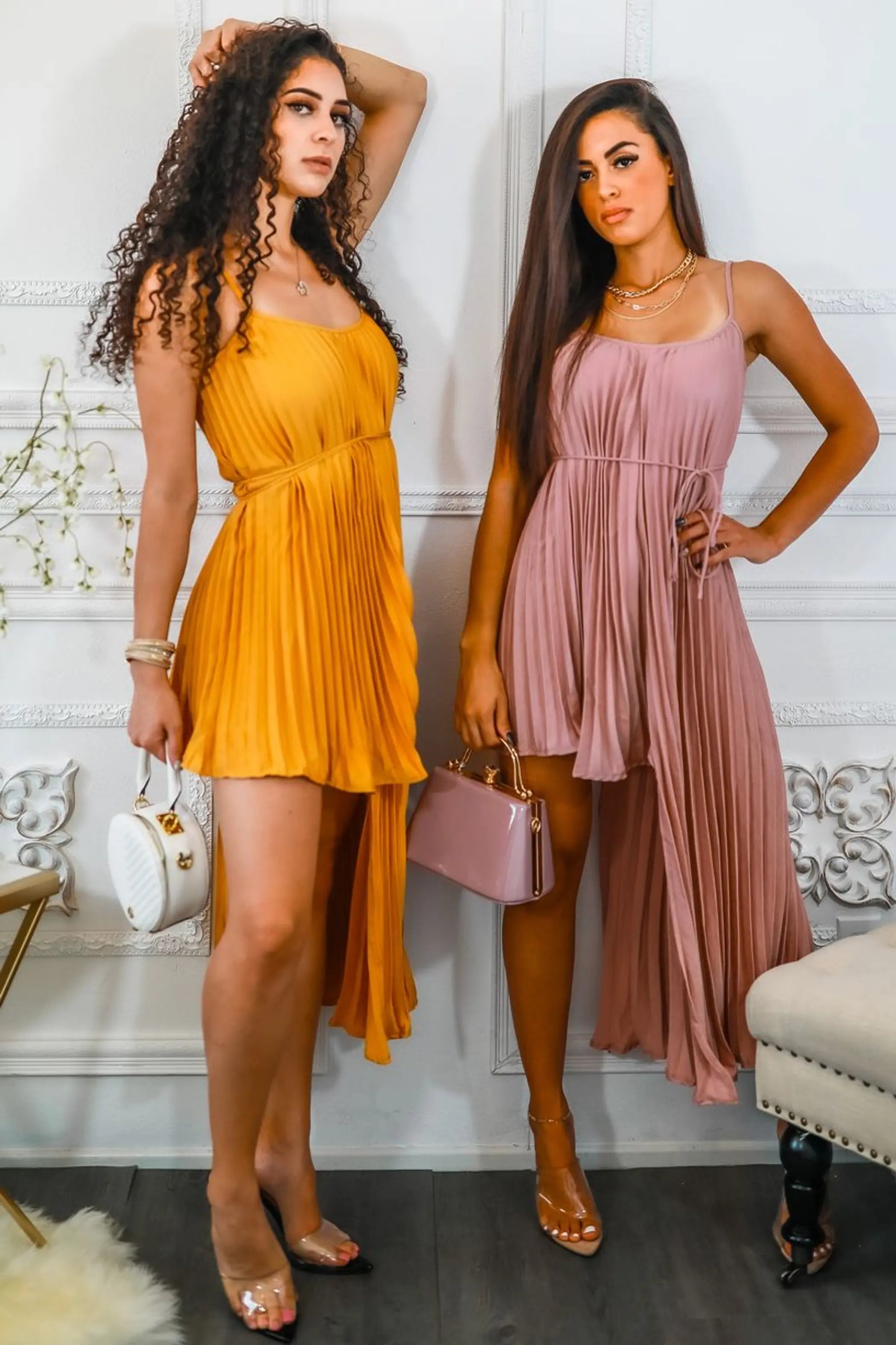 Pleated On Me Asymmetrical High Low Dress SurelyMine