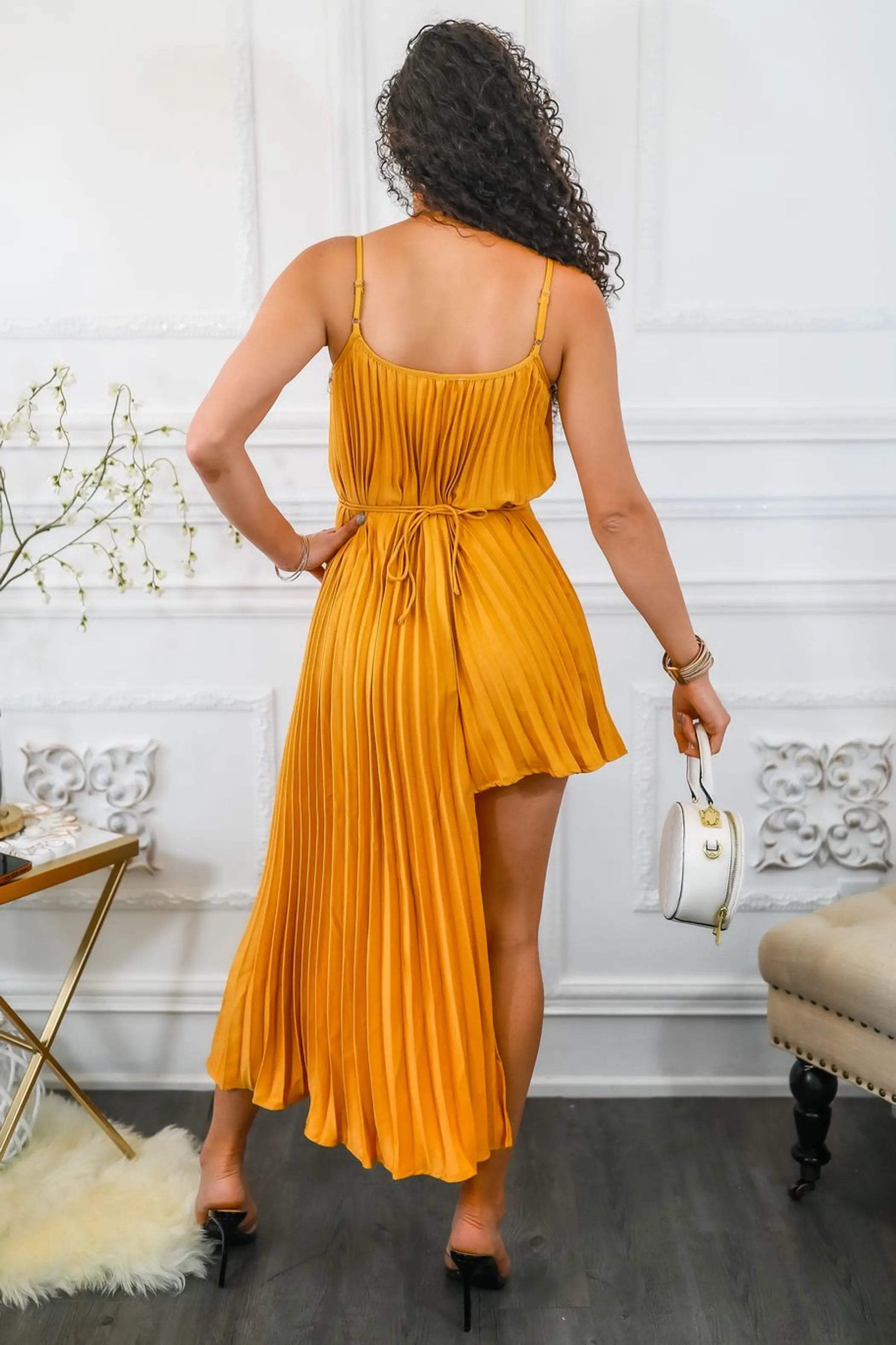 Pleated On Me Asymmetrical High Low Dress SurelyMine