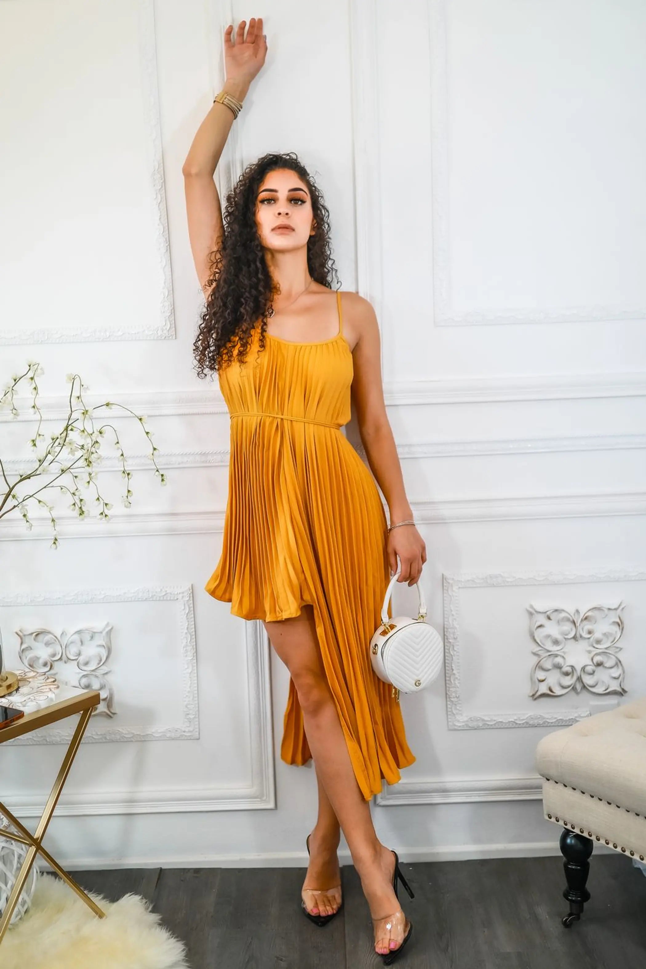 Pleated On Me Asymmetrical High Low Dress SurelyMine