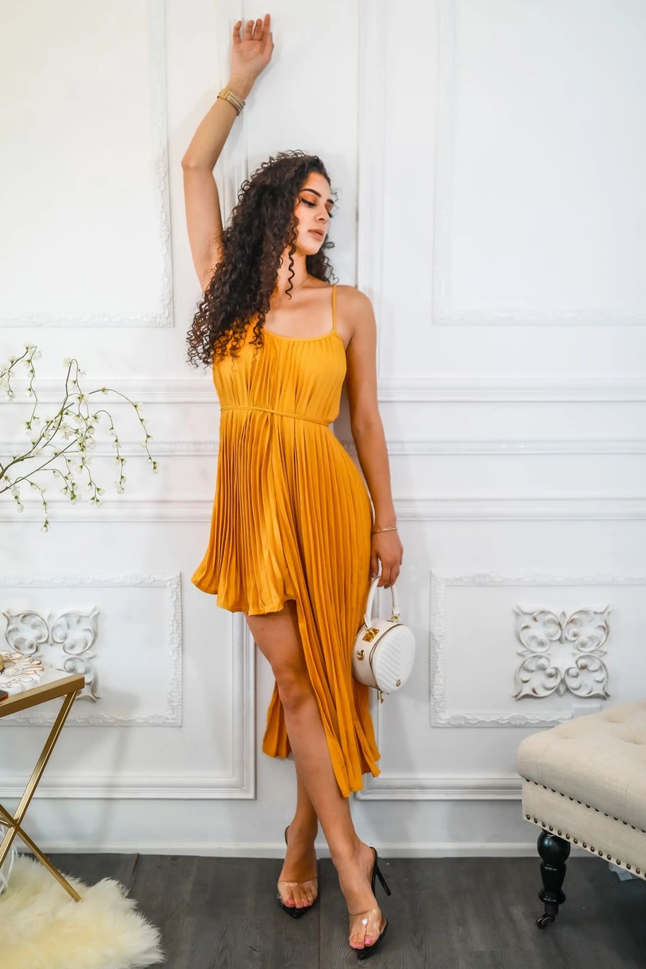 Pleated On Me Asymmetrical High Low Dress SurelyMine