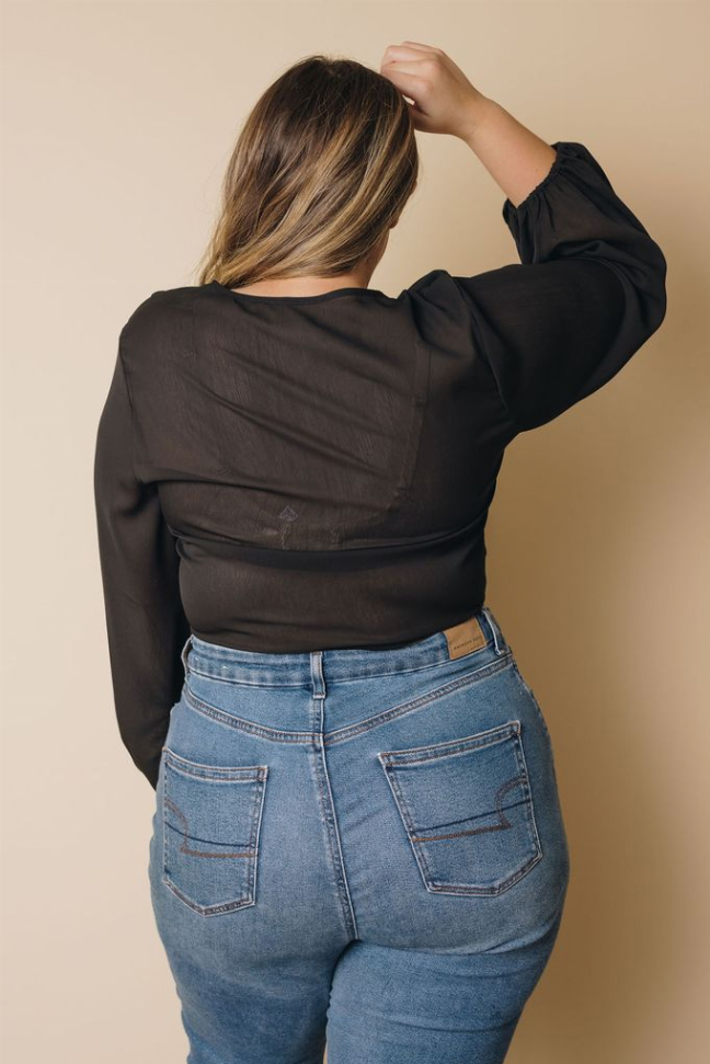 Plus Size Balloon Sleeve Wrap Top Stay Warm in Style
