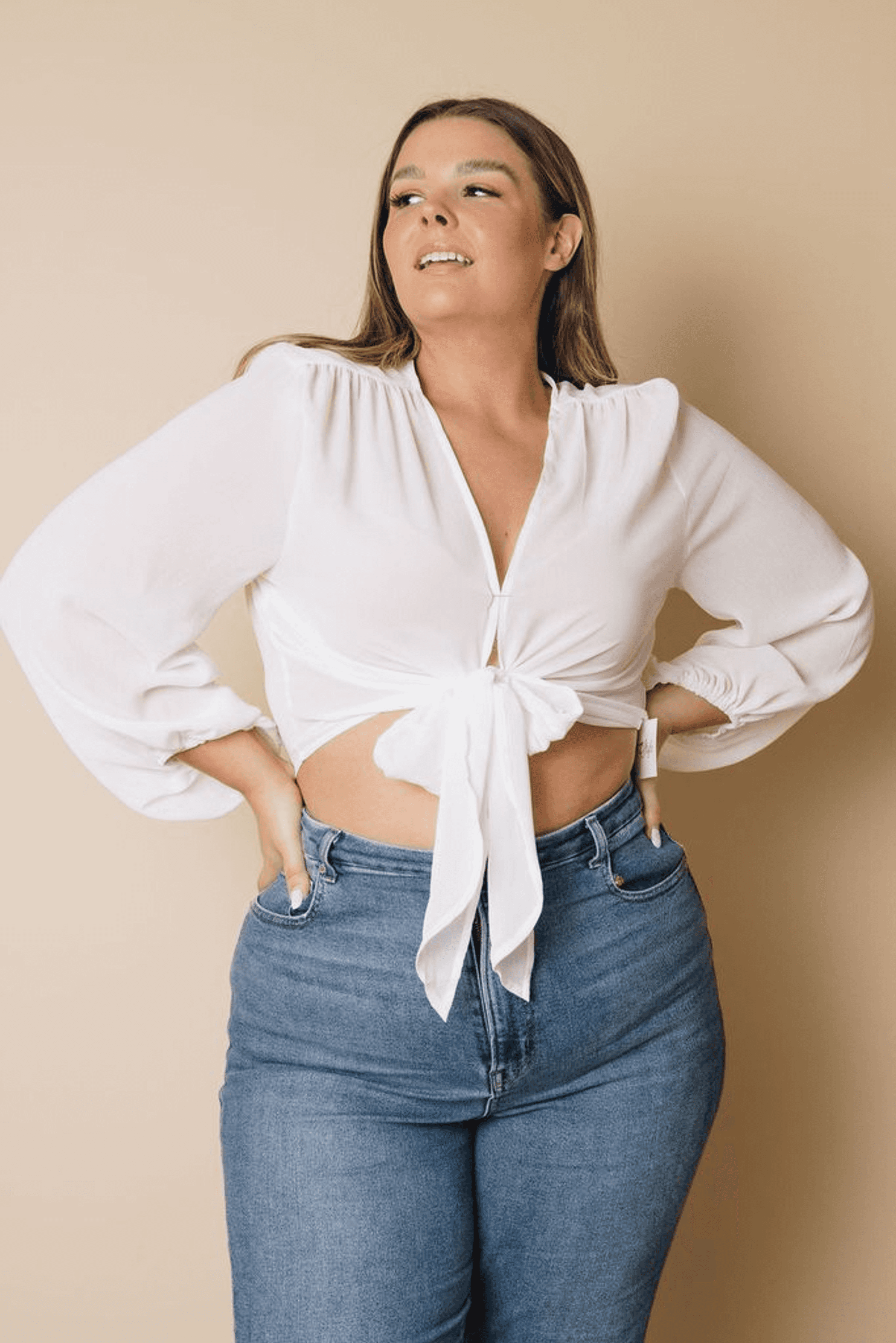 Plus Size Balloon Sleeve Wrap Top Stay Warm in Style