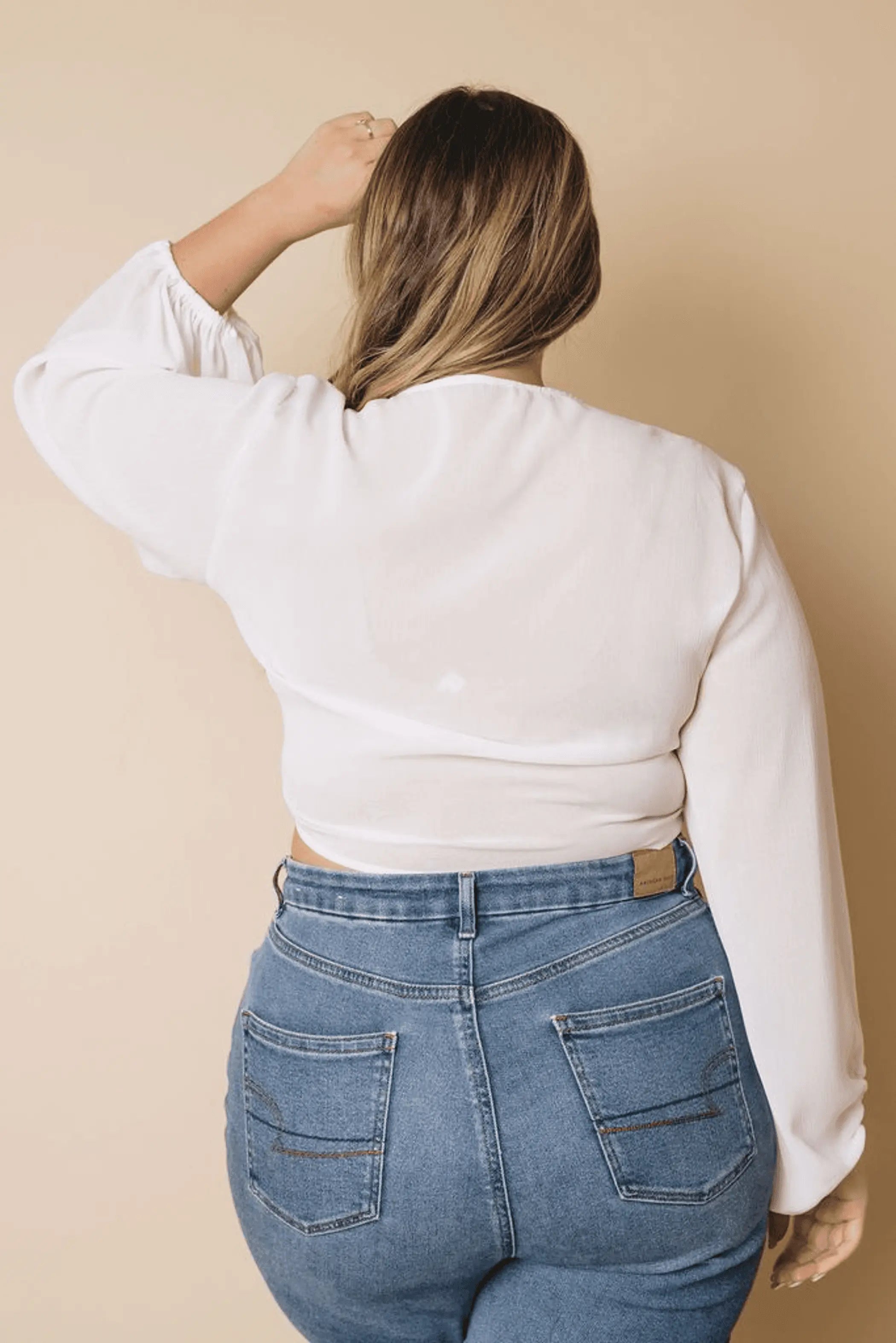 Plus Size Balloon Sleeve Wrap Top Stay Warm in Style