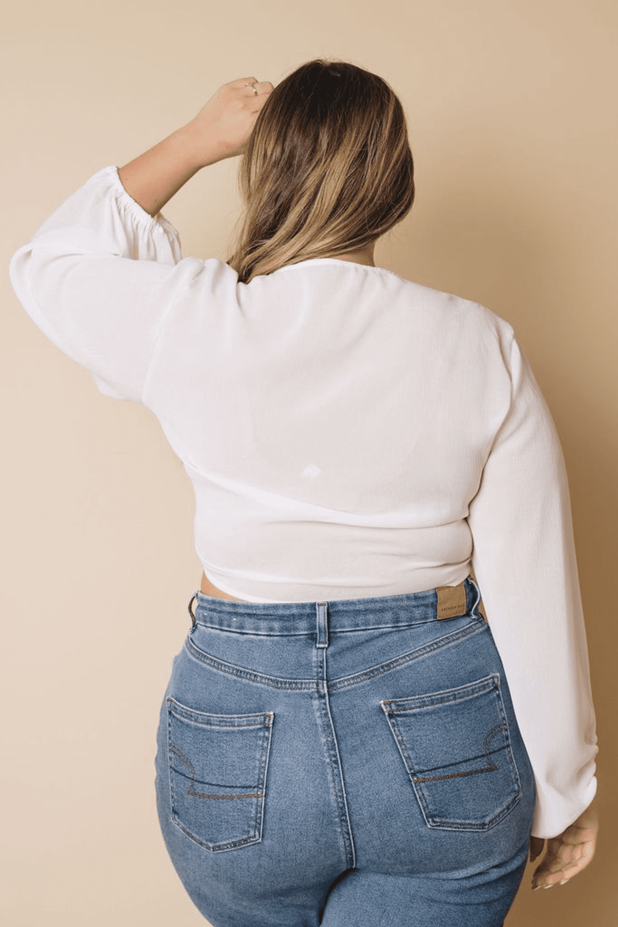 Plus Size Balloon Sleeve Wrap Top Stay Warm in Style