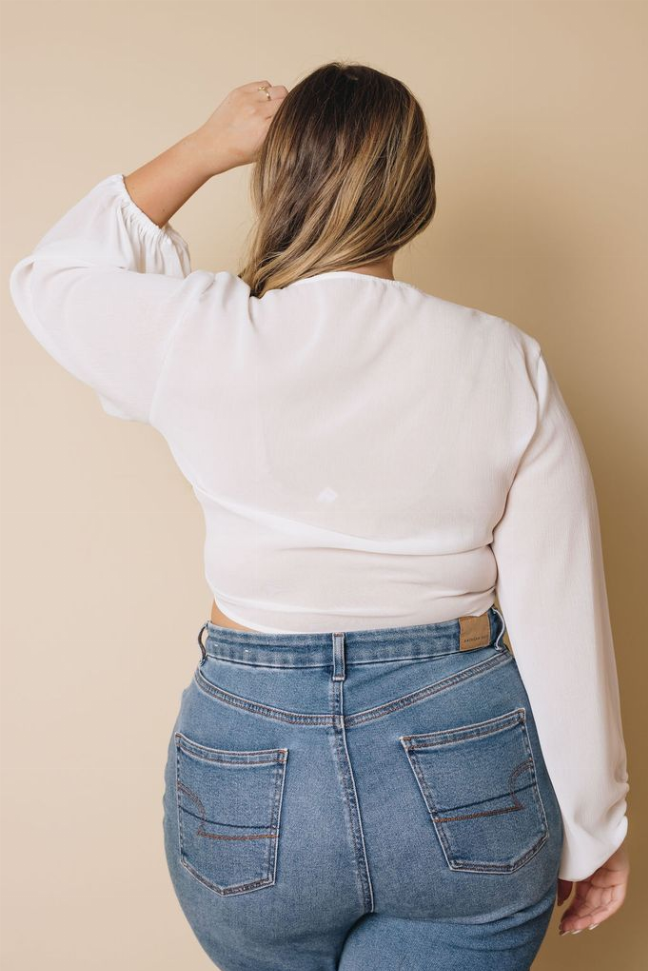 Plus Size Balloon Sleeve Wrap Top Stay Warm in Style