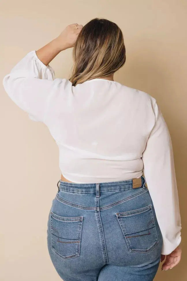 Plus Size Balloon Sleeve Wrap Top Stay Warm in Style