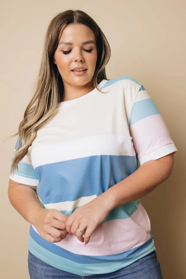 Plus Size - Betty Colorful Stripe Top Stay Warm in Style