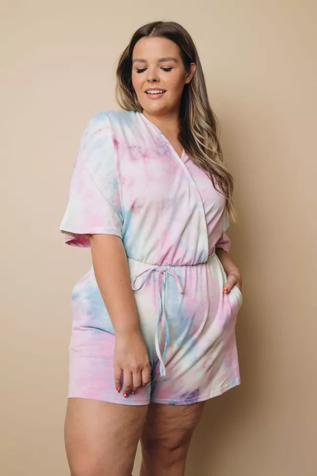 Plus Size - Leo Tie Dye Romper Stay Warm in Style