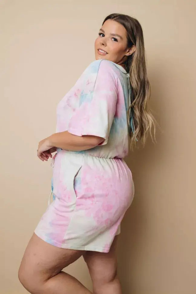 Plus Size - Leo Tie Dye Romper Stay Warm in Style