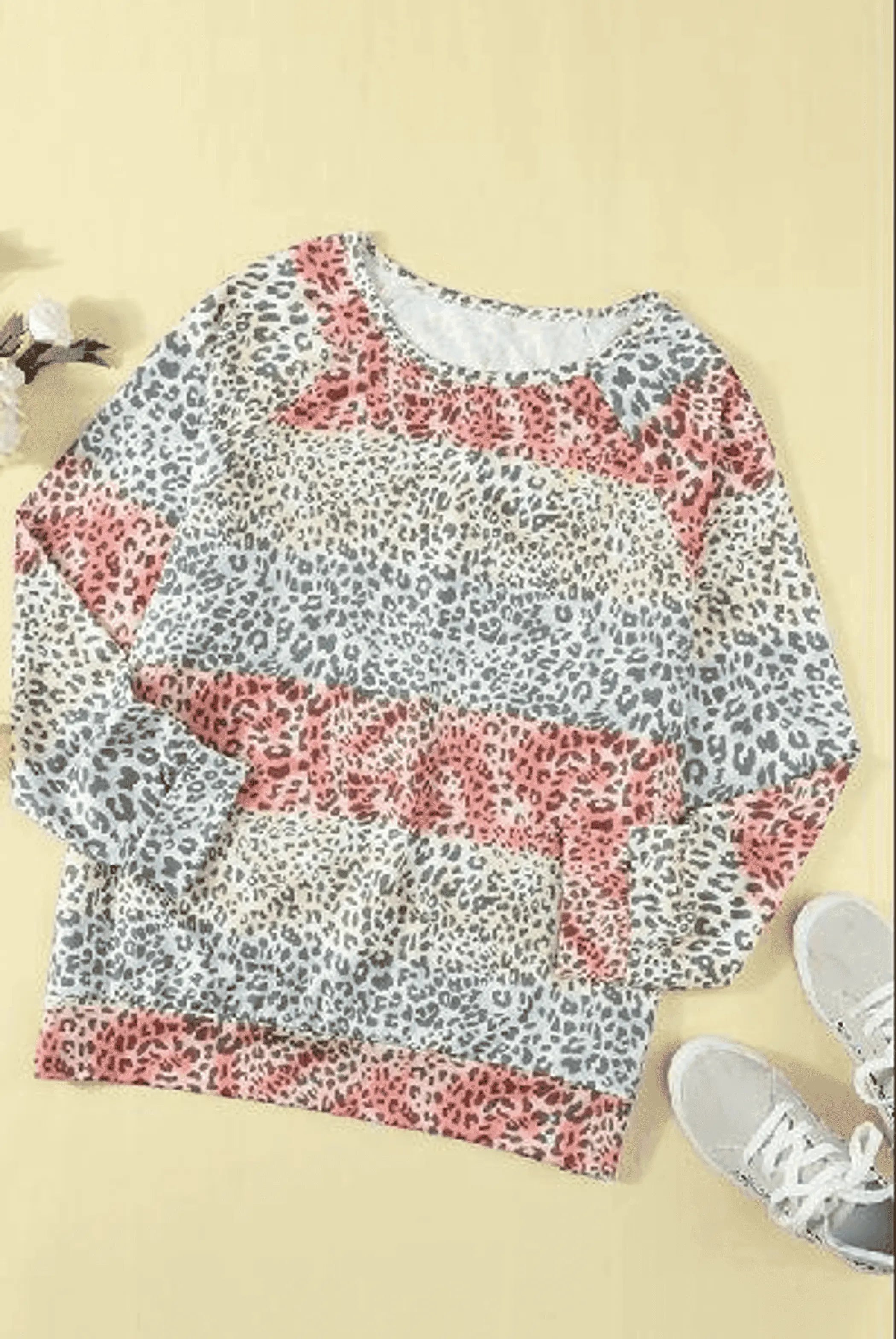 Plus Size Leopard Pullover Long Sleeve Top Stay Warm in Style