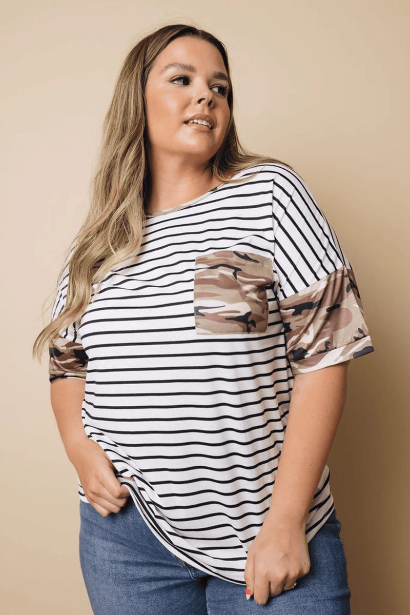 Plus Size - Meadow Walk Striped Top Stay Warm in Style