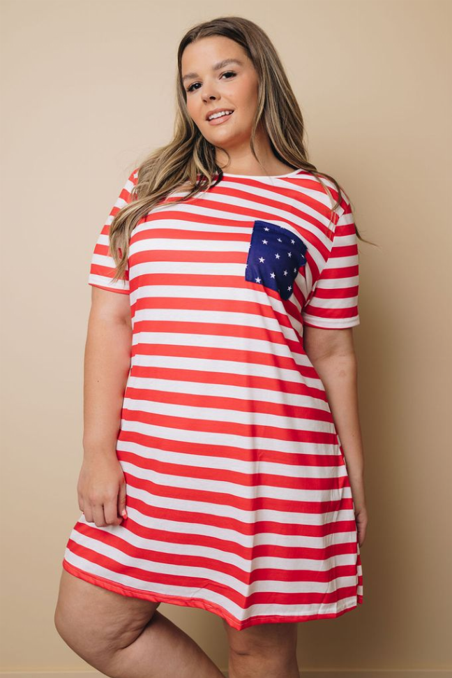 Plus Size - Stars & Stripes Midi Dress Stay Warm in Style